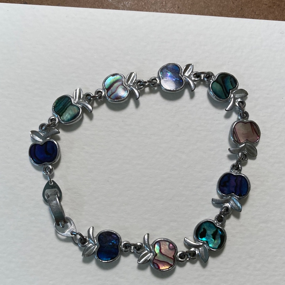 Chic Silver tone Apple Charm Bracelet with Colorful Accents